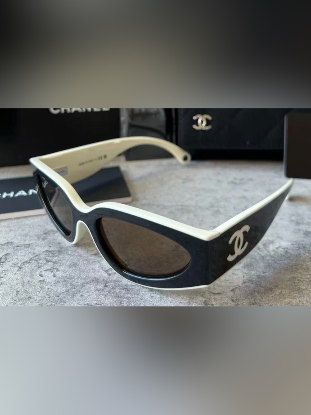 CHANEL Black & White Cat-Eye Women's Sunglasses